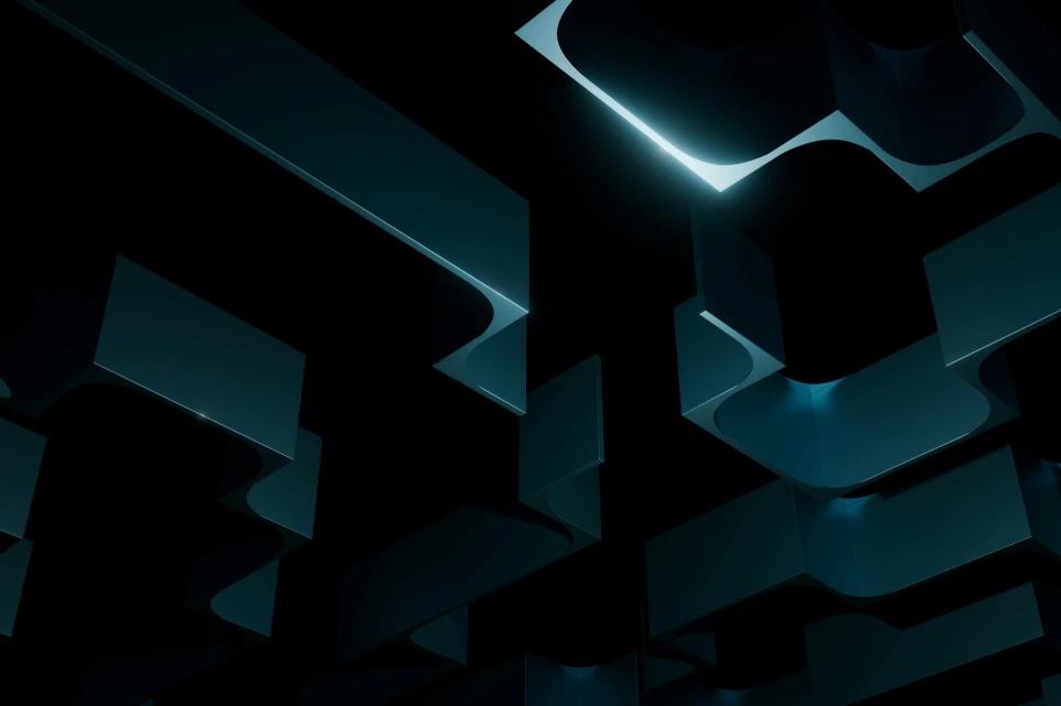 Abstract geometric shapes with blue lighting